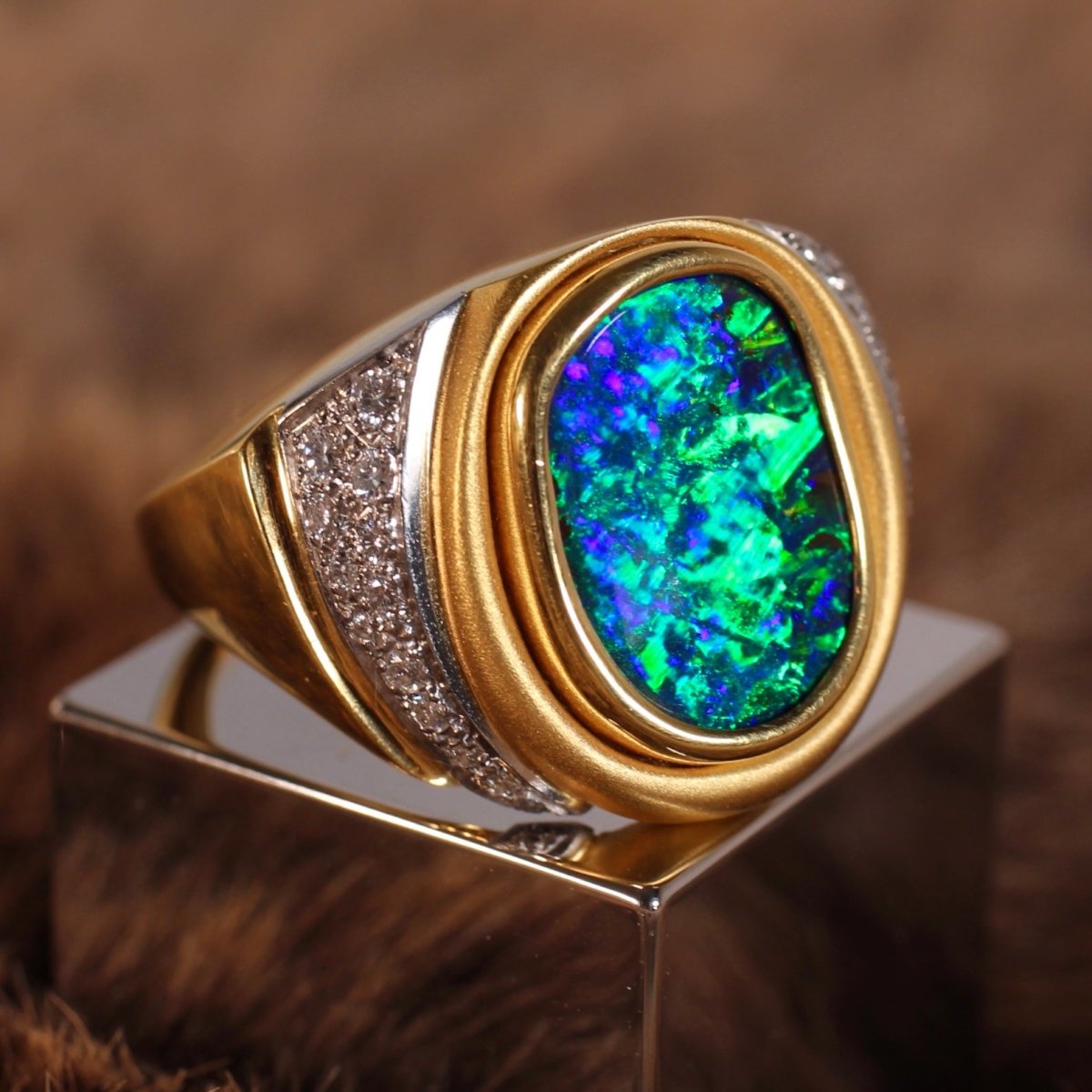 (1 of 1) Boulder Opal Ring in 18K Gold Platinum - Main Image