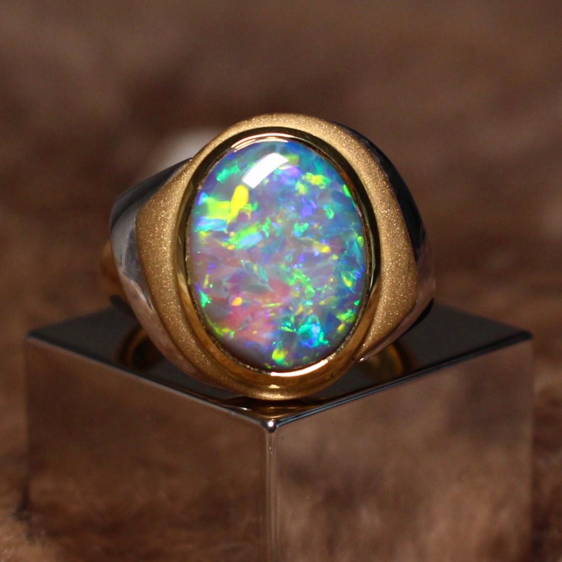 Crystal opal and diamond 14ky gold ring — Vintage Jewelers & Gifts, LLC.